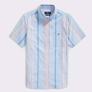 NWOT Mens Vineyard Vines Blue Striped Pastel Collard Shirt sz L